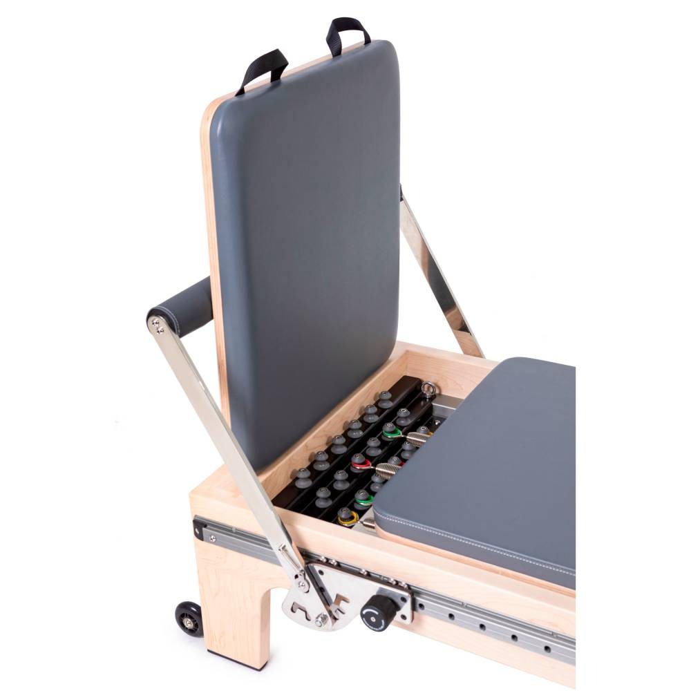 Elina Pilates Master Instructor Reformer Bundle backrest raised on carriage