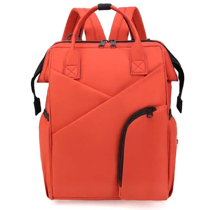 Cloudscape Modern Diaper Backpack in red, front view, showcasing its contemporary design, large capacity, and suitability as a travel diaper bag.
