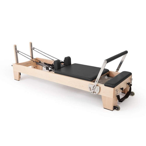 Elina Pilates Elite Wood Reformer in black upholstery