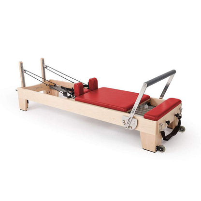 Elina Pilates Elite Wood Reformer in red upholstery