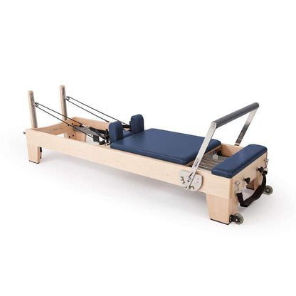 Elina Pilates Elite Wood Reformer in blue upholstery